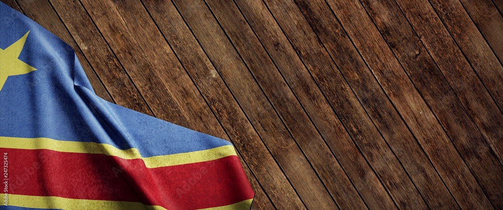 Fototapeta premium Democratic Republic of Congo, cloth flag on wood