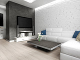 modern interior of living room, 3d rendering
