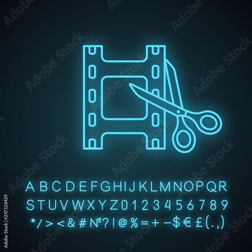 Video editing software neon light icon