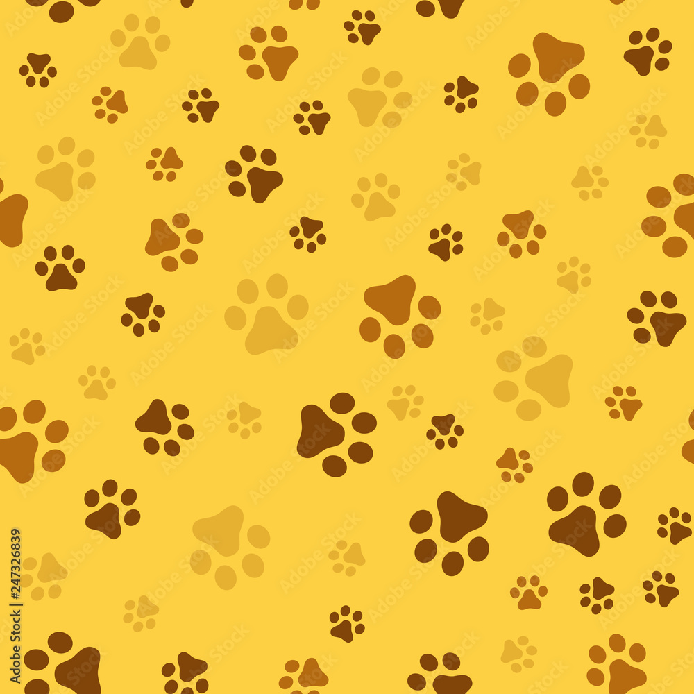 Dog Paw seamless pattern vector footprint kitten puppy tile yellow