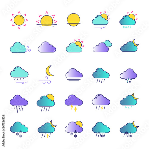 Weather forecast color icons set