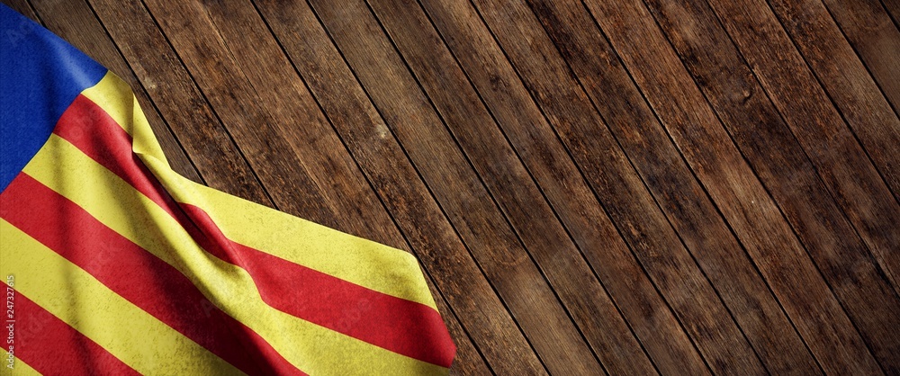 Fototapeta premium Bandera de la Comunidad Valenciana sobre fondo de madera