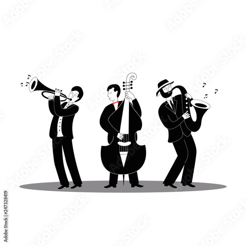 Jazz musicians in classic black suits.