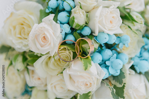 Bouquet of flowers. The bride's bouquet. Bridal bouquet. Floristics. Wedding rings.