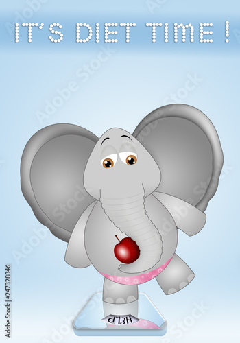Sticker an illustration of elephant who has to lose weight