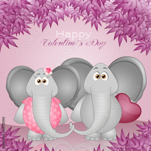 Photography an illustration of two elephants with hearts in Valentine Day