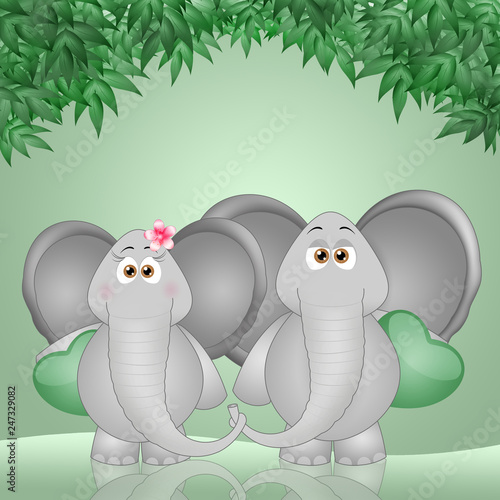 Photography an illustration of two elephants with hearts in Valentine Day