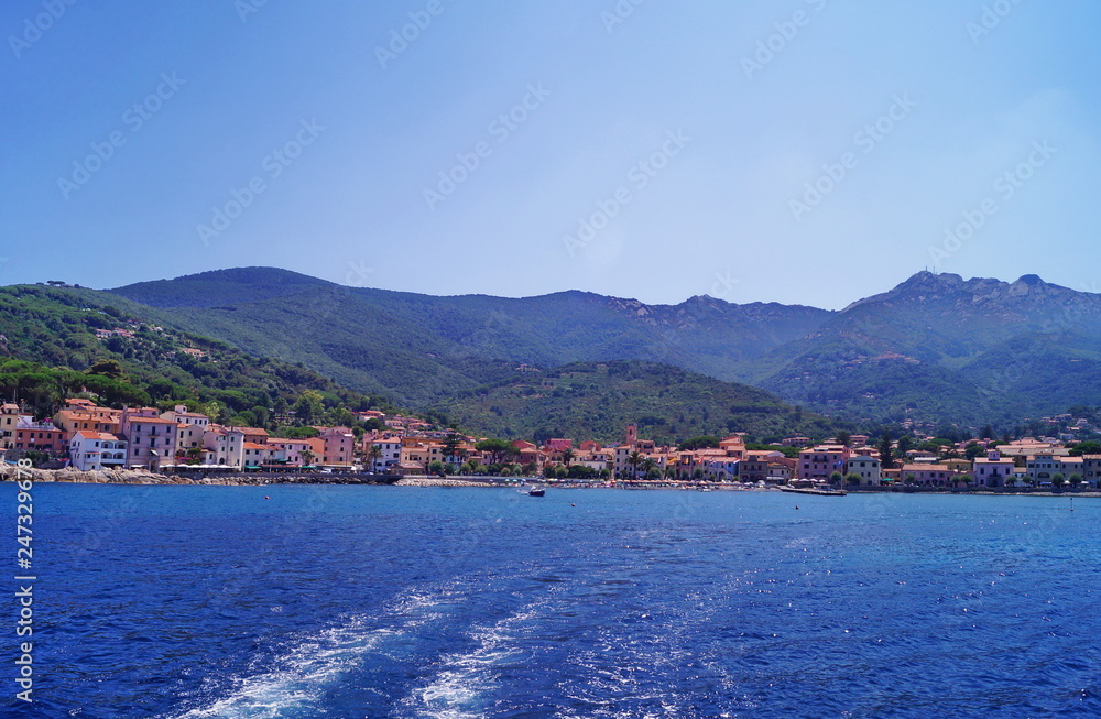 View of Marciana Marina from the sea, Elba Island, Tuscany, Italy