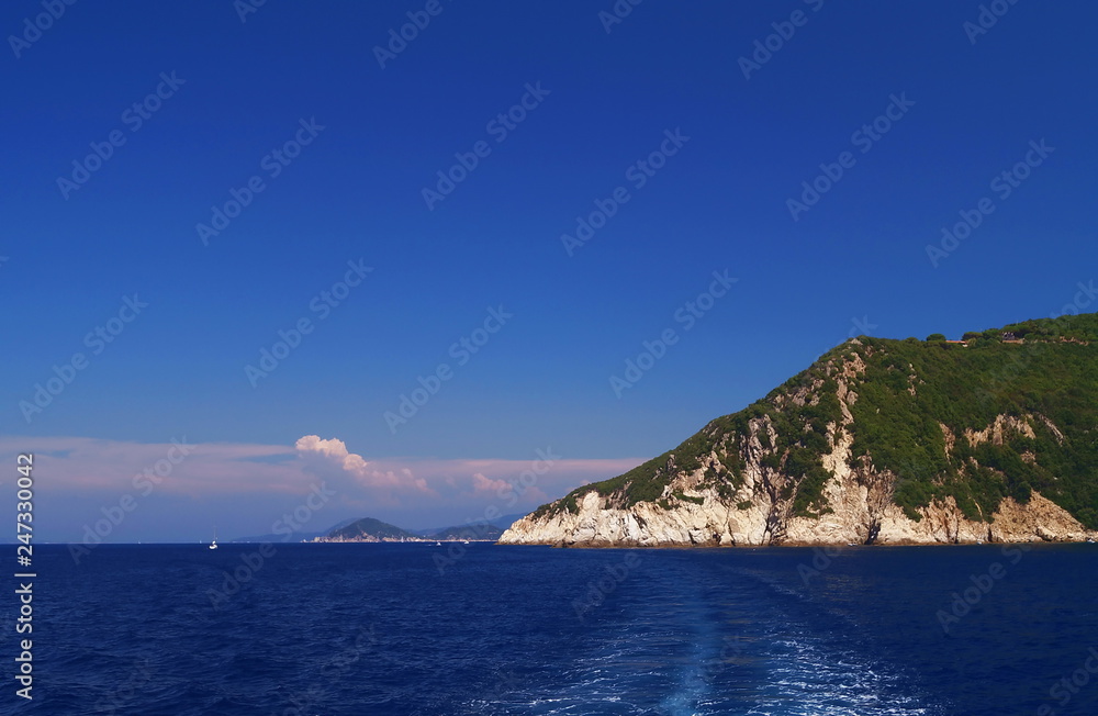 View of the northern coastline from the sea, Elba Island, Tuscany, Italy