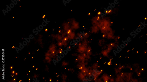 Obraz na plátně Burning red hot sparks rise from large fire