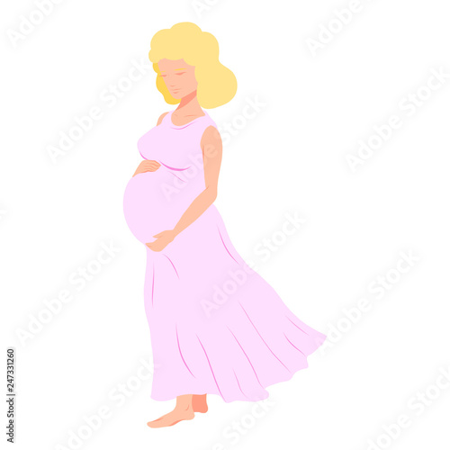 Vector line art pregnant woman isolated on white background. Female waiting for a child for babycare site, birthing center, maternity home, doula, mom health, future mother holding her belly in arms