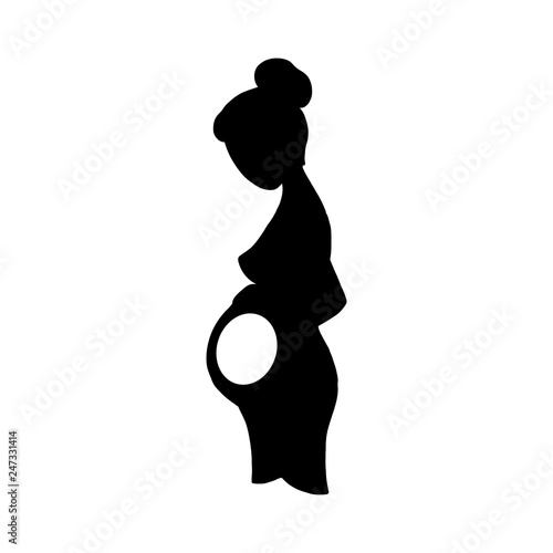 Pregnant woman with empty belly as metaphor of spontaneous miscarriage or voluntary abortion after unintended pregnancy. Silhouette vector illustration for abortion protest poster or infertility sign