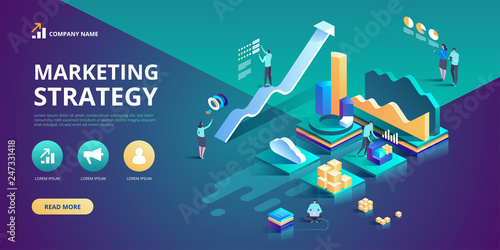 Isometric design concept of Marketing Strategy for website and mobile website