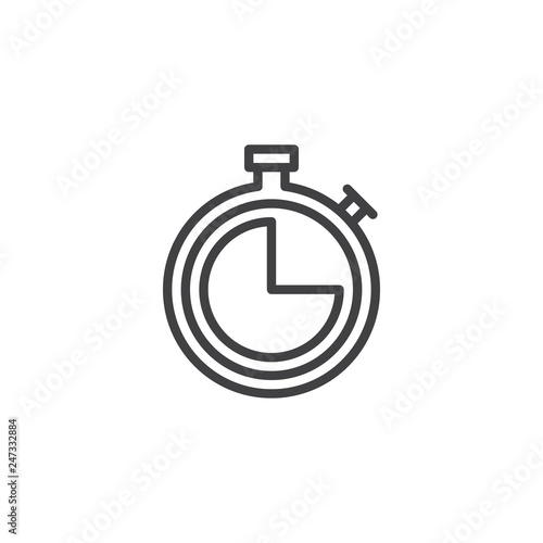 Stopwatch with 15 minutes delivery time line icon. linear style sign for mobile concept and web design. Fifteen minutes food delivery outline vector icon. Symbol, logo illustration. Pixel perfect 