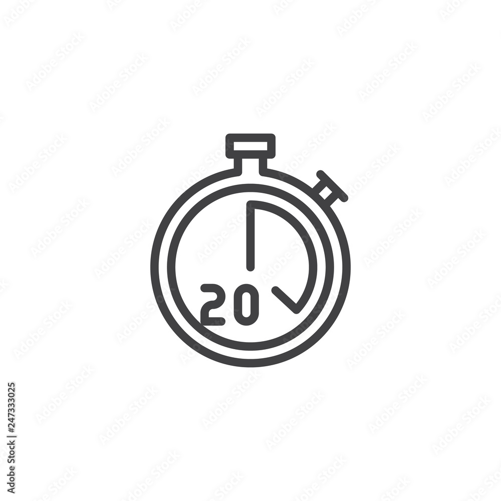 Stopwatch with 20 minutes delivery time vector icon. filled flat sign for mobile concept and web design. Twenty minutes food delivery simple solid icon. Symbol, logo illustration. Pixel perfect Stopwatch with 20 minutes delivery time vector icon. filled flat sign for mobile concept and web design. Twenty minutes food delivery simple solid icon. Symbol, logo illustration. Pixel perfect
