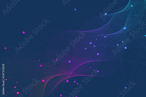 Scientific molecule background for medicine, science, technology, chemistry. Wallpaper or banner with a DNA molecules. Vector geometric dynamic illustration.