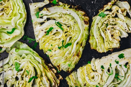 Baked or grilled white cabbage pieces