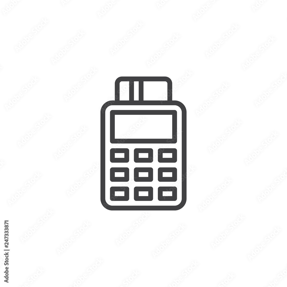 Cash register line icon. linear style sign for mobile concept and web design. POS terminal with credit card outline vector icon. Symbol, logo illustration. Pixel perfect vector graphics Cash register line icon. linear style sign for mobile concept and web design. POS terminal with credit card outline vector icon. Symbol, logo illustration. Pixel perfect vector graphics