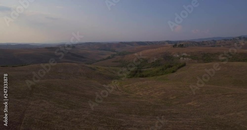 Aerial, gorgeous plowed fields landscape in Tuscany photo