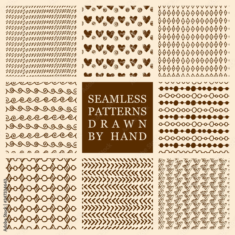 Vector set of hand drawn seamless pattern made with ink. Freehand textures for fabric, polygraphy, web design. Vector set of hand drawn seamless pattern made with ink. Freehand textures for fabric, polygraphy, web design.