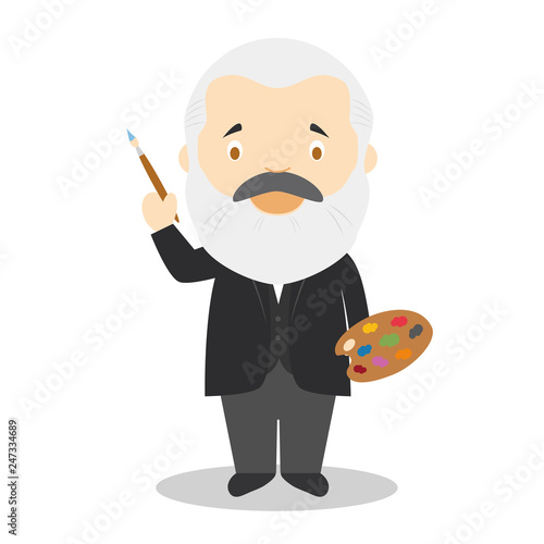Claude Monet cartoon character. Vector Illustration. Kids History Collection.