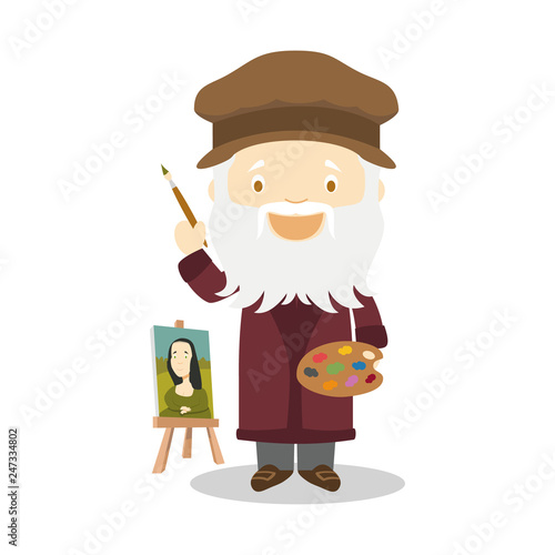 Leonardo da Vinci cartoon character. Vector Illustration. Kids History Collection.