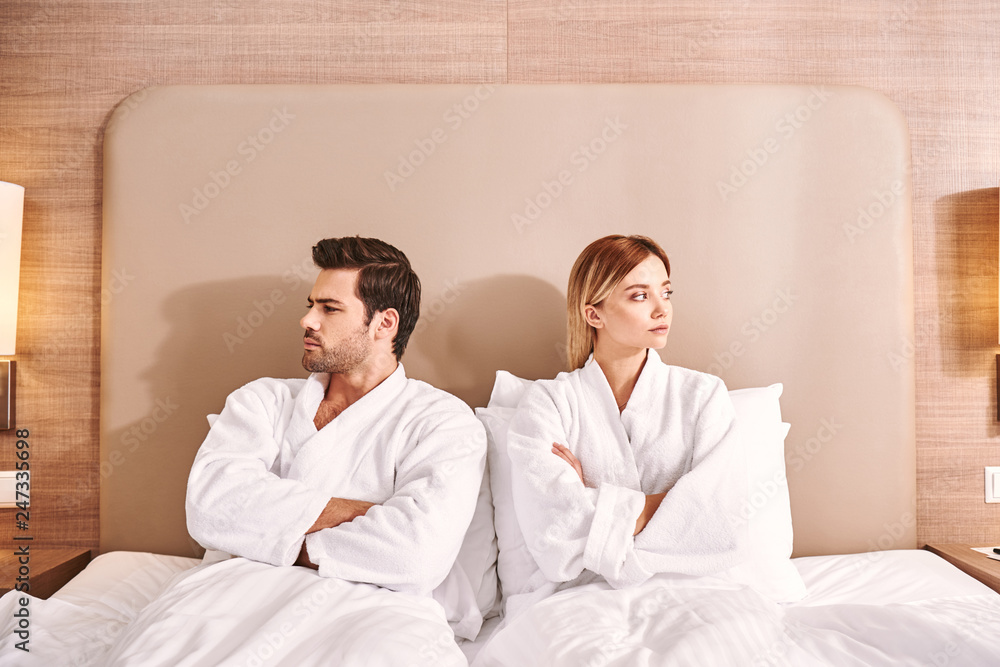 Crisis in relationships between lovers. Woman don't speak with her boyfriend Crisis in relationships between lovers. Woman don't speak with her boyfriend