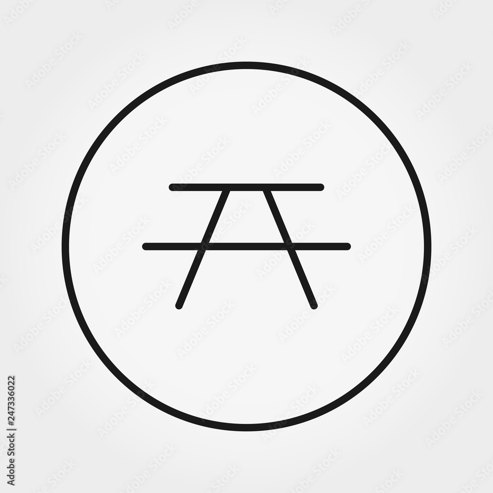 Outdoor table with benches. Camping table. Icon. Vector. Editable Thin line. Outdoor table with benches. Camping table. Icon. Vector. Editable Thin line.