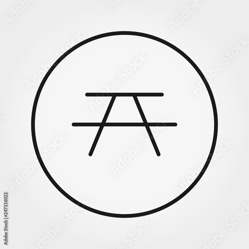 Outdoor table with benches. Camping table. Icon. Vector. Editable Thin line.