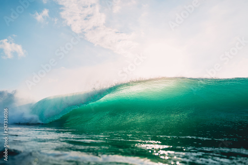 Breaking wave in ocean. Big wave in Bali at Padang Padang
