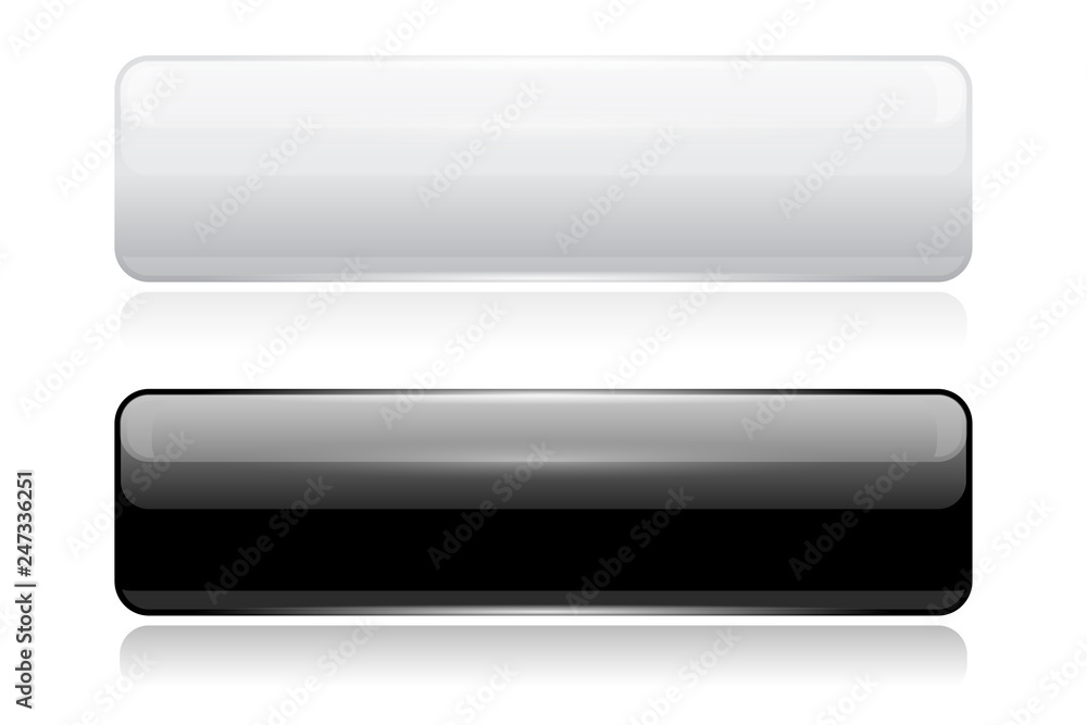 Black and white glass buttons. Web 3d shiny rectangle icons Black and white glass buttons. Web 3d shiny rectangle icons