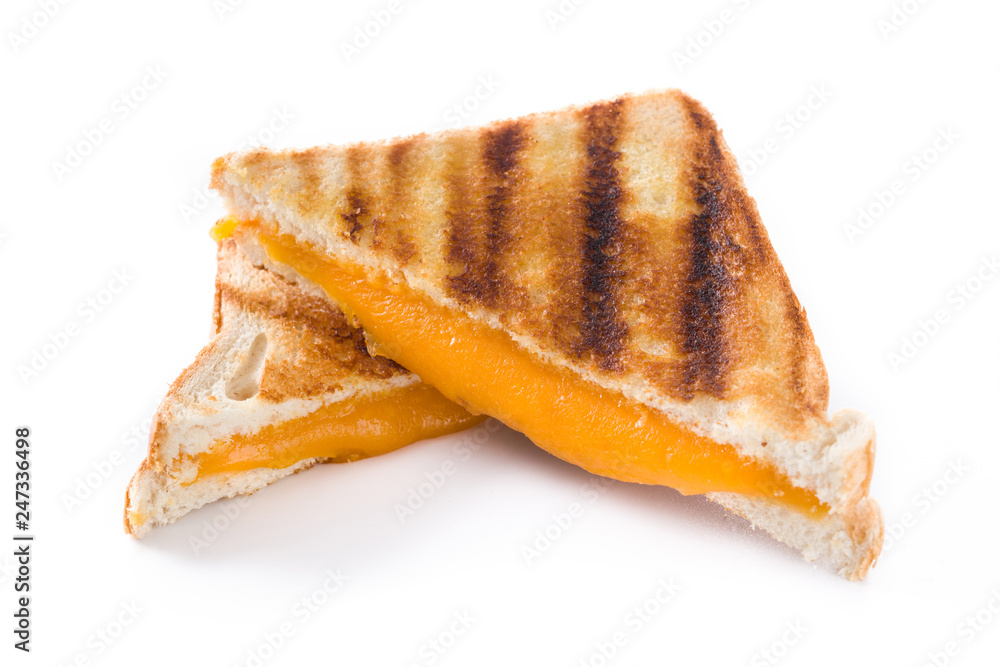 Grilled cheese sandwich isolated on white background. 