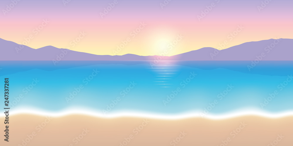 colorful sunrise beautiful beach landscape vector illustration EPS10