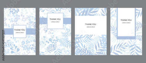 Hand drawn floral THANK YOU cards set template, universal, clasic design