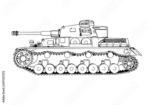 sketch of old military equipment tank vector