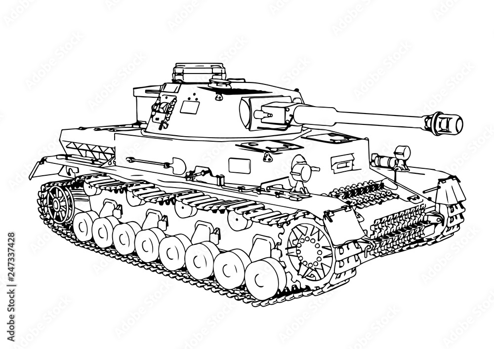 sketch of old military equipment tank vector