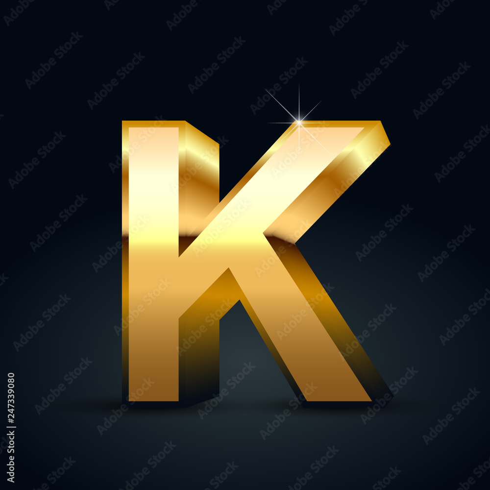 Vector gold letter K uppercase isolated on black background Vector gold letter K uppercase isolated on black background