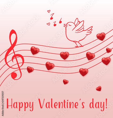 Music notes and singing bird