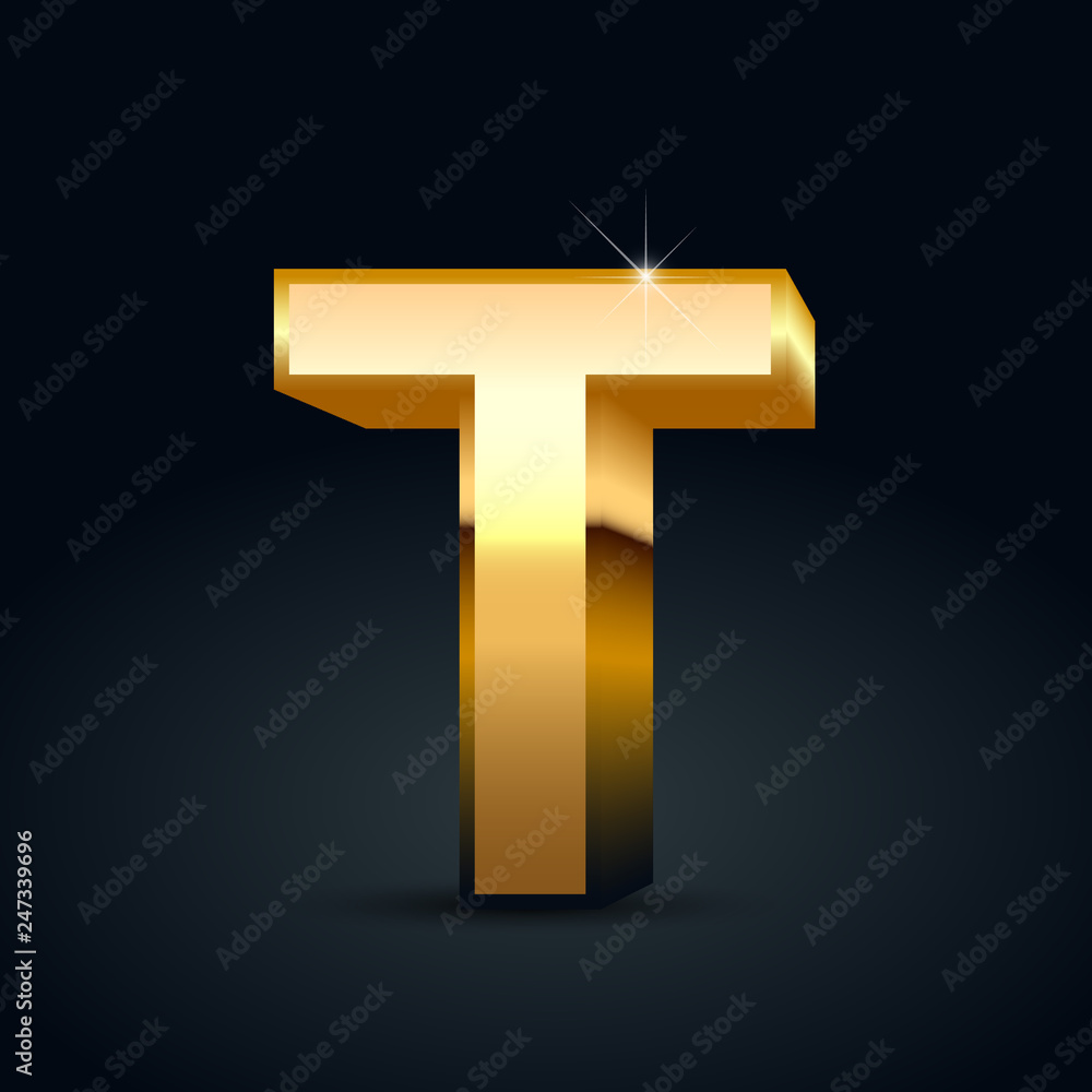 Vector gold letter T uppercase isolated on black background Vector gold letter T uppercase isolated on black background