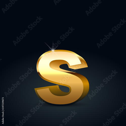 Vector gold letter S lowercase isolated on black background
