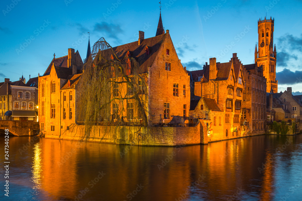Bruges old town during evening. Bruges, Belgium