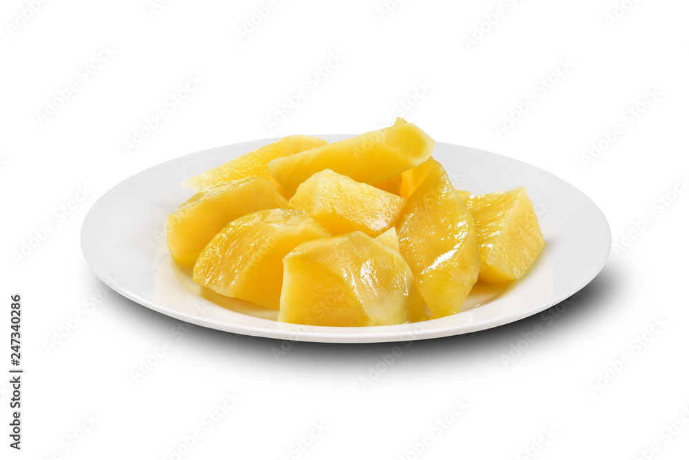 Cooked potatoes plate isolated on white background Cooked potatoes plate isolated on white background