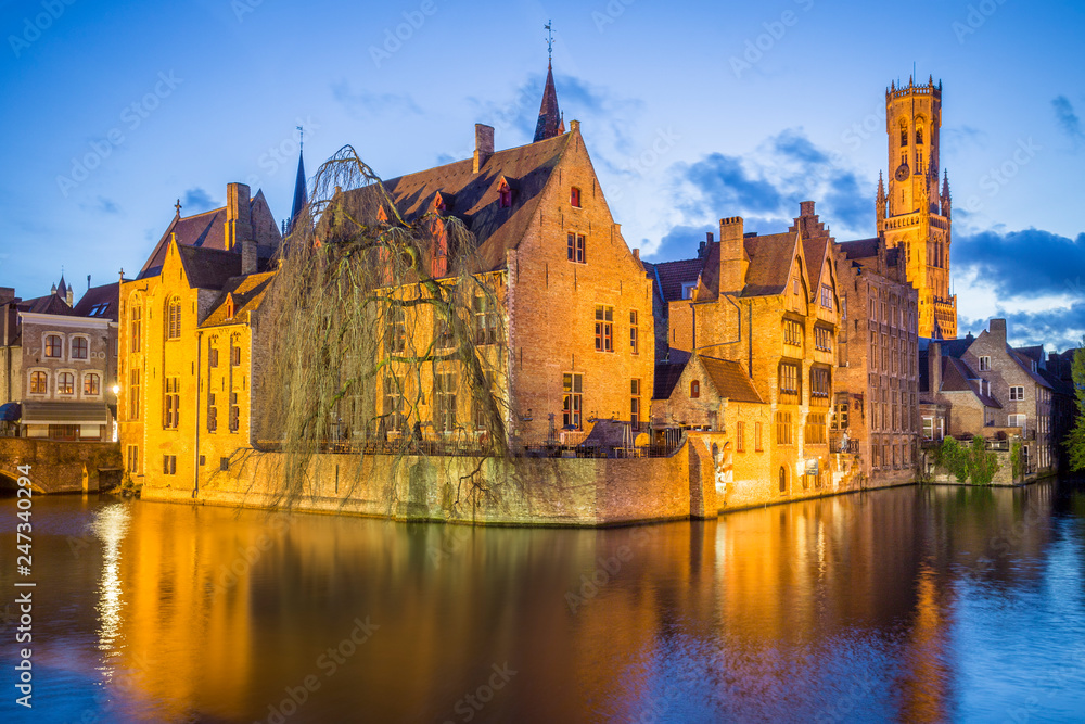 Bruges old town during evening. Bruges, Belgium