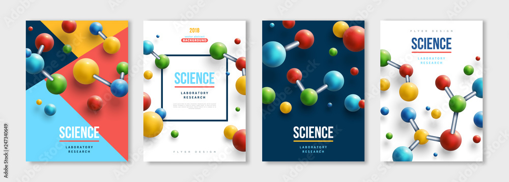 Banners set with colorful molecules
