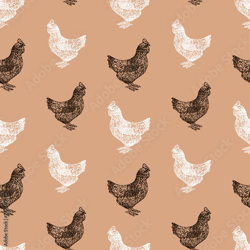 Seamless background of black and white hens