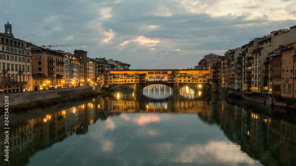 Night Timelapse of Ponte Vecchio at sunset, Florence, Tuscany, Italy. Night Timelapse of Ponte Vecchio at sunset, Florence, Tuscany, Italy.
