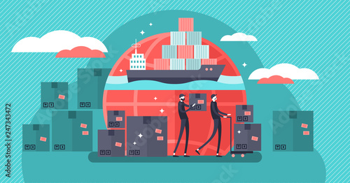 Shipping vector illustration. Flat tiny transport logistic persons concept.