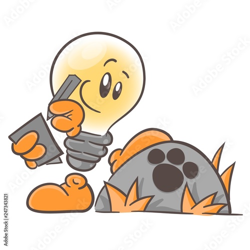 Emotional character cartoon lightbulb. Scientist studying animals. Zoologist. On white background. Vector