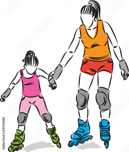 woman and little girl with roller skates
