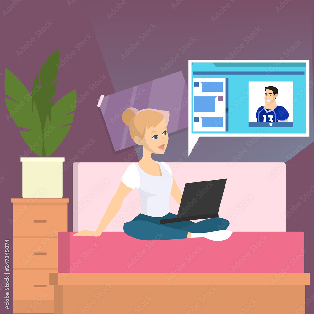 Woman communicate with friend through social network Woman communicate with friend through social network